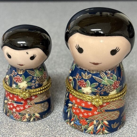 Other - Vintage Trinket Box Asian Girls Japanese Doll Porcelain Hinged Kimono Design